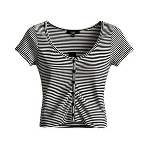NWT Lulus Striped Button Up Crop Top Size XS Short Sleeve Stretch Casual